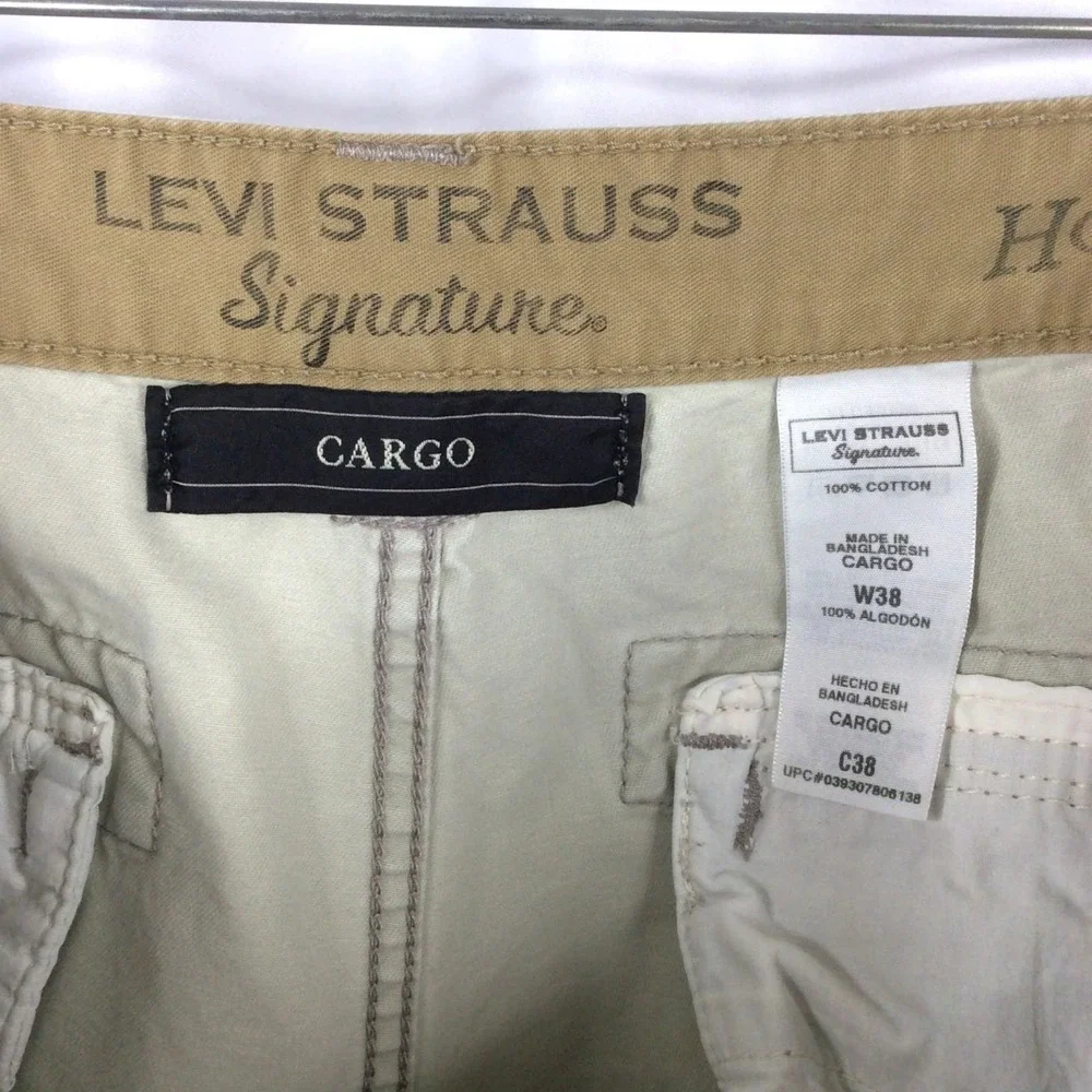 Levi's Strauss Signature Cargo Shorts Mens 38 Beige Heavy Duty Cotton 12